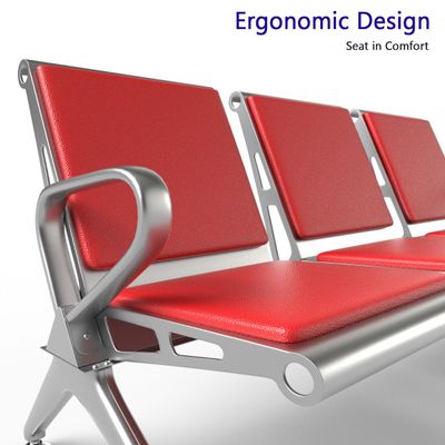 Mahmayi HF 3-Seater Outdoor Bench with Cushions, Seating with Anti Slip Rubber Pad, Ergonomic Design with Curved Armrest, Comfortable and Versatile for Office, Outdoor and Bank - Red