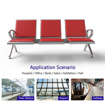 Mahmayi HF 3-Seater Outdoor Bench with Cushions, Seating with Anti Slip Rubber Pad, Ergonomic Design with Curved Armrest, Comfortable and Versatile for Office, Outdoor and Bank - Red