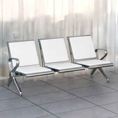 Mahmayi HF 3-Seater Outdoor Bench with Cushions, Seating with Anti Slip Rubber Pad, Ergonomic Design with Curved Armrest, Comfortable and Versatile for Office, Outdoor and Bank - White