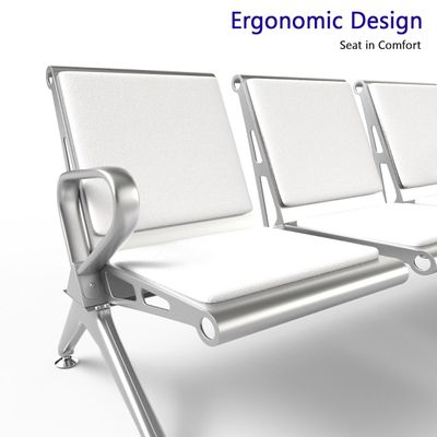 Mahmayi HF 3-Seater Outdoor Bench with Cushions, Seating with Anti Slip Rubber Pad, Ergonomic Design with Curved Armrest, Comfortable and Versatile for Office, Outdoor and Bank - White