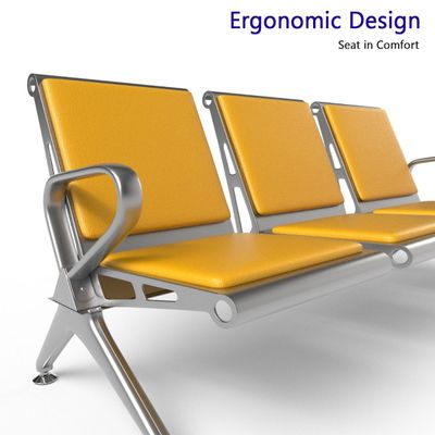 Mahmayi HF 3-Seater Outdoor Bench with Cushions, Seating with Anti Slip Rubber Pad, Ergonomic Design with Curved Armrest, Comfortable and Versatile for Office, Outdoor and Bank - Yellow