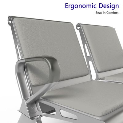 Mahmayi HF 3-Seater Outdoor Bench with Cushions, Seating with Anti Slip Rubber Pad, Ergonomic Design with Curved Armrest, Comfortable and Versatile for Office, Outdoor and Bank - Grey