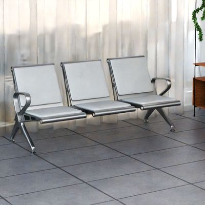 Mahmayi HF 3-Seater Outdoor Bench with Cushions, Seating with Anti Slip Rubber Pad, Ergonomic Design with Curved Armrest, Comfortable and Versatile for Office, Outdoor and Bank - Grey