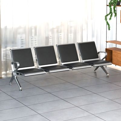 Mahmayi HF 4-Seater Outdoor Bench with Cushions, Seating with Anti Slip Rubber Pad, Ergonomic Design with Curved Armrest, Comfortable and Versatile for Office, Outdoor and Bank - Black