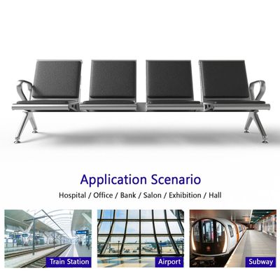 Mahmayi HF 4-Seater Outdoor Bench with Cushions, Seating with Anti Slip Rubber Pad, Ergonomic Design with Curved Armrest, Comfortable and Versatile for Office, Outdoor and Bank - Black