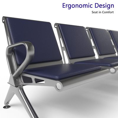 Mahmayi HF 4-Seater Outdoor Bench with Cushions, Seating with Anti Slip Rubber Pad, Ergonomic Design with Curved Armrest, Comfortable and Versatile for Office, Outdoor and Bank - Blue