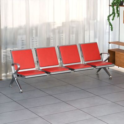 Mahmayi HF 4-Seater Outdoor Bench with Cushions, Seating with Anti Slip Rubber Pad, Ergonomic Design with Curved Armrest, Comfortable and Versatile for Office, Outdoor and Bank - Red