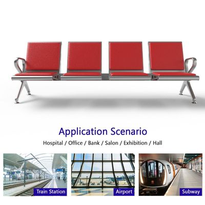 Mahmayi HF 4-Seater Outdoor Bench with Cushions, Seating with Anti Slip Rubber Pad, Ergonomic Design with Curved Armrest, Comfortable and Versatile for Office, Outdoor and Bank - Red