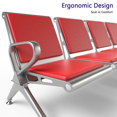 Mahmayi HF 4-Seater Outdoor Bench with Cushions, Seating with Anti Slip Rubber Pad, Ergonomic Design with Curved Armrest, Comfortable and Versatile for Office, Outdoor and Bank - Red