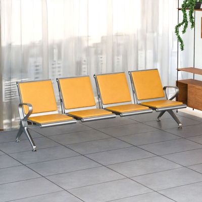 Mahmayi HF 4-Seater Outdoor Bench with Cushions, Seating with Anti Slip Rubber Pad, Ergonomic Design with Curved Armrest, Comfortable and Versatile for Office, Outdoor and Bank - Yellow