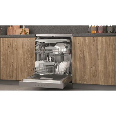 Ariston Dishwasher Freestanding, 14 Place Setting, 9 Programs, Inverter Motor With Turbo Washing &amp; Static Dry Functions, 3D Zone Wash, Third Rack, Silent Dishwasher, Made In Poland, Inox, LFC3C33WFXUK