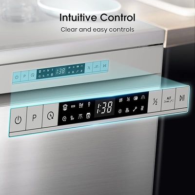 Hisense Dishwasher Stainless Steel, 8 Programs With 15 Place Settings, Three Baskets, Color Silver.