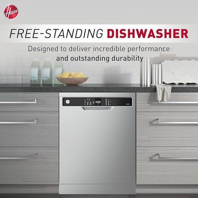 Hoover Freestanding Dishwasher, 12 Place Settings, 5 Programs, Push Button, Delay Start, Half Load Cleaning, Child Safety Lock, Quiet Operation, 1 Year Warranty ,Made in Turkey - Inox - HDW-V512-S