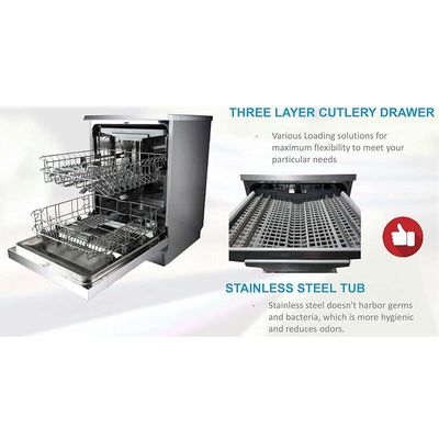 Sharp 8 Programs 14 Place Settings 3 Layered, Stainless Steel Tub Free Standing Dishwasher Silver ~ Qw-Ma814-Ss3"Min 1 year manufacturer warranty"