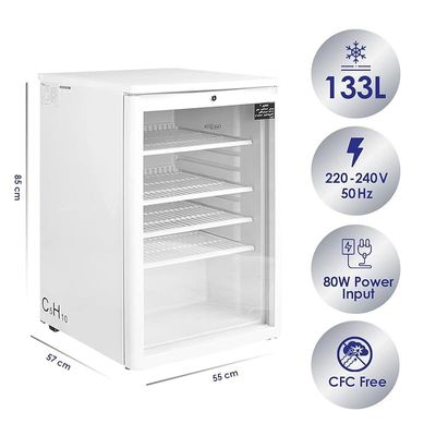 Super General 150 Liters Gross Compact Single-Door Chiller, Upright Beverage-Showcase, Energy-saving, low-noise, White, SG 137, W 57 cm x D 55 cm x 85 H cm