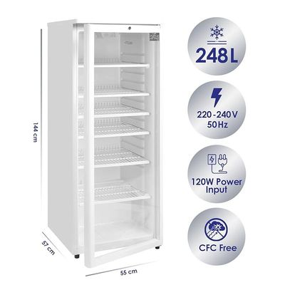 Super General 275 Liter Gross Compact Single-Door Chiller, Upright Beverage-Showcase, Energy-saving, Low-Noise, White, SGSC256, 57 W cm x 55 D cm x 144 H cm, 1 Year Warranty