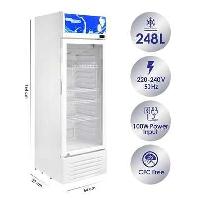 Super General 295 Liter Gross Compact Single-Door Chiller, Upright Beverage-Showcase, Energy-saving, low-noise, White, SGSC-298, 54 x 57 x 164 cm, 1 Year Warranty