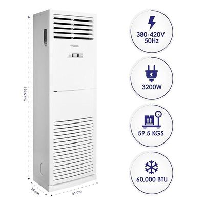 Super General 5 Ton Floor Standing Split Air Conditioner, 60000 BTU, Auto-restart, Sleep-mode, White, SGFS-60-GE, 61 x 39 x 192.5 cm for Home, Office, Commercial Use