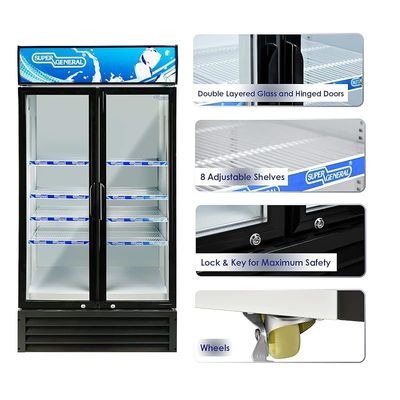 Super General 800 Liter Gross Double-Door Chiller, Upright Beverage-Showcase, Energy-saving, Low-noise, White/Black, SGSC818IF, 94 W cm x 61.5 D cm x 198 H cm, 1 Year Warranty