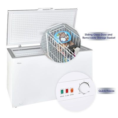 Super General Chest-Freezer 440 Liter Gross Volume, SGF-444-H, White, Rectangular Deep-Freezer with Sliding Glass door, Lock &amp; Key, Wheels, 130 x 67 x 84 cm, 1 Year Warranty