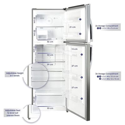 Super General 510 Liters Gross Double Door Refrigerator-Freezer, No-Frost, Multi-Flow-Cooling, Lock &amp; Key, Inox finish, SGR-510-l, 68.2 x 70.5 x 178 cm, 1 Year Warranty
