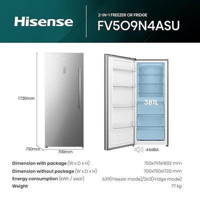 Hisense 2-in-1 Freezer FV5O9N4ASU with Big Capacity Super Freeze