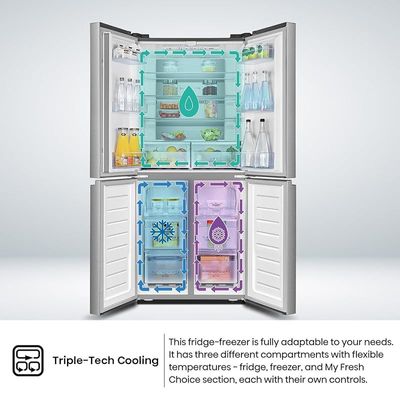 Hisense RQ561N4AC1 432 Four Door Refrigerator, No Frost Technology, Silver, 1 Year Warranty