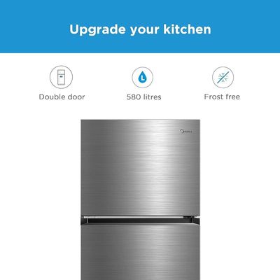 Midea 580L Gross Top Mount Double Door Refrigerator MDRT580MTE46, 2 Doors Frost Free Fridge Freezer with Smart Sensor &amp; Humidity Control, Active-C Fresh, Multi-Air Flow, Electronic Silver, Large