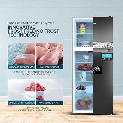 Nikai 600L Gross &amp; 413L Net Double Door No Frost Top Mount Refrigerator, Digital Display, Silent &amp; Energy Efficient, Inverter Compressor Big Fridge, Frost-Free, Best for Home &amp; Kitchen - NRF601FSSINV