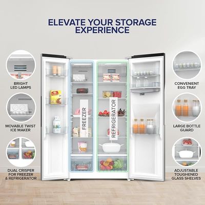 Nikai 800L Gross, 502L Net Side-by-Side Refrigerator, Frost Free, R600a Refrigerant, Internal Condenser, Water Dispenser, Silent Operation, Efficient Tropical Compressor - NRF800SBSD5 Silver