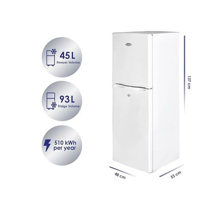 Super General 190 Liters Gross Compact Double Door Refrigerator-Freezer, Reversible door, Tropical Compressor, White, SGR-198-H, 48 x 53 x 137 cm, 1 Year Warranty