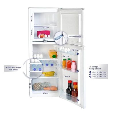 Super General 190 Liters Gross Compact Double Door Refrigerator-Freezer, Reversible door, Tropical Compressor, White, SGR-198-H, 48 x 53 x 137 cm, 1 Year Warranty