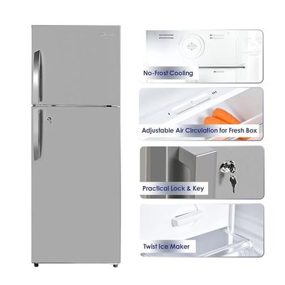 Super General 410 Liters Gross Double Door Refrigerator-Freezer, No-Frost, LED-light, Lock &amp; Key, Inox, SGR-410-l, 60.5 x 67 x 170 cm, 1 Year Warranty