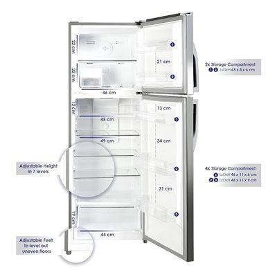 Super General 410 Liters Gross Double Door Refrigerator-Freezer, No-Frost, LED-light, Lock &amp; Key, Inox, SGR-410-l, 60.5 x 67 x 170 cm, 1 Year Warranty