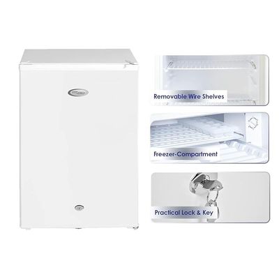Super General 90 Liter Gross Volume Compact Mini-Refrigerator SGR-045-H, White, Beverage-Fridge with Child Lock, Shelf, Freezer-Box, reversible door, 47.5 x 44.5 x 69.5 cm