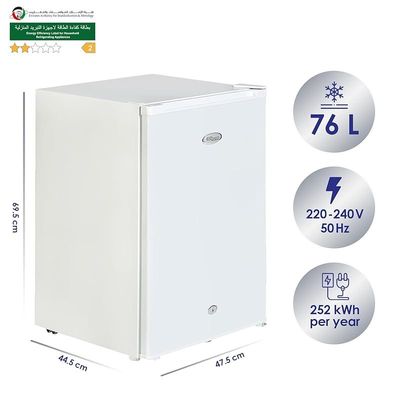 Super General 90 Liter Gross Volume Compact Mini-Refrigerator SGR-045-H, White, Beverage-Fridge with Child Lock, Shelf, Freezer-Box, reversible door, 47.5 x 44.5 x 69.5 cm