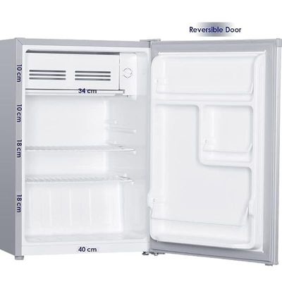 Super General 90 Liters Gross Volume Compact Mini-Refrigerator SGR045HS, Silver, Beverage-Fridge with Child Lock, Shelf, Freezer-Box, reversible door, 47.5 W cm x 44.5 D cm x 69.5 H cm