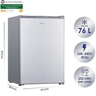 Super General 90 Liters Gross Volume Compact Mini-Refrigerator SGR045HS, Silver, Beverage-Fridge with Child Lock, Shelf, Freezer-Box, reversible door, 47.5 W cm x 44.5 D cm x 69.5 H cm