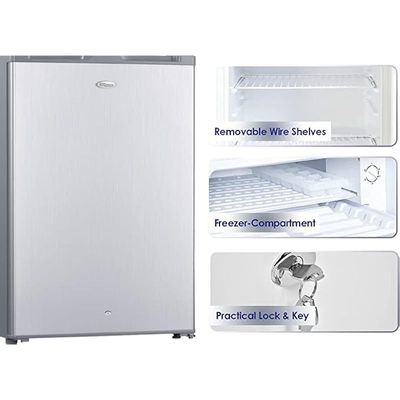 Super General 90 Liters Gross Volume Compact Mini-Refrigerator SGR045HS, Silver, Beverage-Fridge with Child Lock, Shelf, Freezer-Box, reversible door, 47.5 W cm x 44.5 D cm x 69.5 H cm
