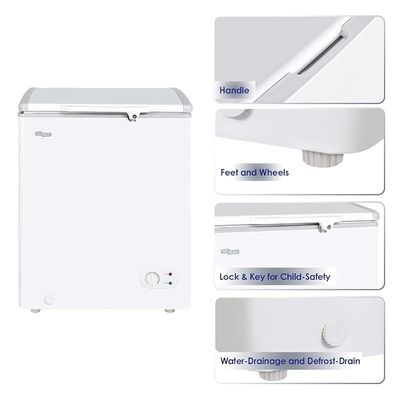 Super General Chest-Freezer 150 Liter Gross Volume, SGF-155-H, White, Compact Deep-Freezer with Storage-Basket, Lock &amp; Key, Wheels, 63.2 x 56.5 x 83.5 cm, 1 Year Warranty