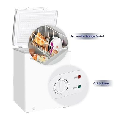 Super General Chest-Freezer 150 Liter Gross Volume, SGF-155-H, White, Compact Deep-Freezer with Storage-Basket, Lock &amp; Key, Wheels, 63.2 x 56.5 x 83.5 cm, 1 Year Warranty