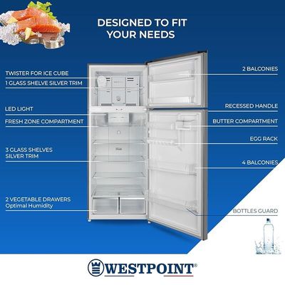 Westpoint 700 Liters Double Door Refrigerator, Frost Free, 2 Vegetable Drawers, Fresh Zone Compartment, Twister for Ice Cubes, One Year Warranty, Stainless Steel WNN-7023EIV