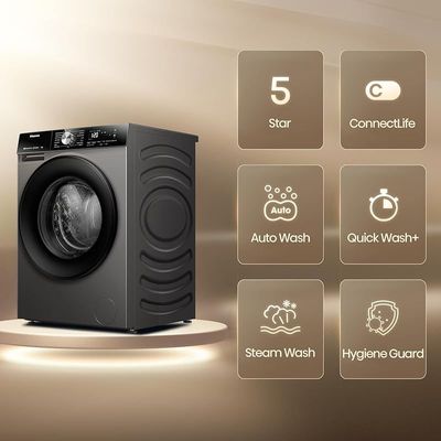 Hisense WF3S9043BT 3S Series 9 Kg Washing Machine with Inverter Motor, Smart WiFi, 1400 RPM, 15 Programs, Auto Wash, Titanium Grey