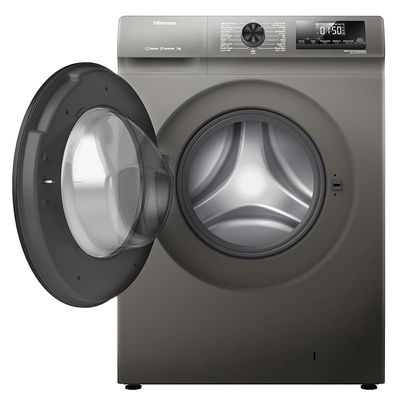 Hisense WFQP7012T 7 Kg Front Load Slim Drum Washing Machine, Inverter Motor 1200 RPM, Quick Wash, Pause &amp; add Function, Allergy Steam Care, Titanium Grey