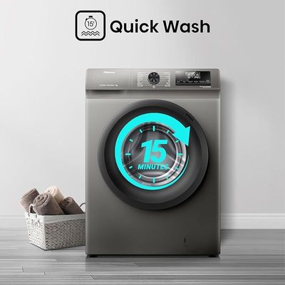 Hisense WFQP7012T 7 Kg Front Load Slim Drum Washing Machine, Inverter Motor 1200 RPM, Quick Wash, Pause &amp; add Function, Allergy Steam Care, Titanium Grey