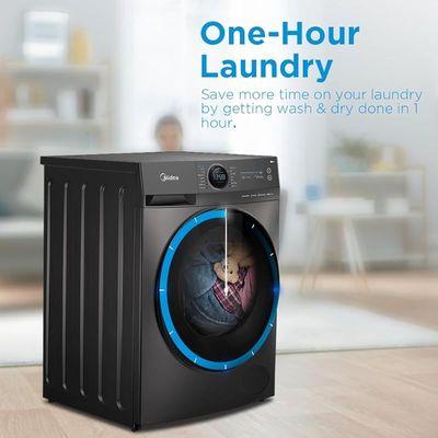 Midea 10/7 KG Smart Washer Dryer with BLDC Inverter Motor, 1400 RPM, Fully Automatic Front Load Washing &amp; Drying Combo Wi-Fi Machine, 16 Programs-Allergy/Steam Care/Auto Clean, Titanium, MF200D100WBT