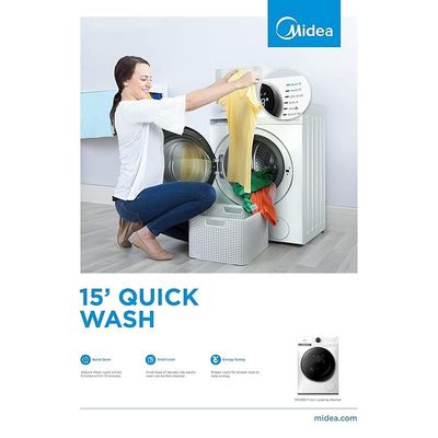 Midea 10KG Front Load Smart Washing Machine with Lunar Dial, 1400 RPM, 14 Programs, Fully Automatic Washer with Wide Door, Digital LED Display, Child Lock, Steam Care, Wi-Fi Connectivity, MF200W100WBW