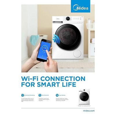 Midea 10KG Front Load Smart Washing Machine with Lunar Dial, 1400 RPM, 14 Programs, Fully Automatic Washer with Wide Door, Digital LED Display, Child Lock, Steam Care, Wi-Fi Connectivity, MF200W100WBW
