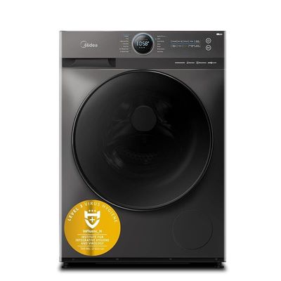 Midea 12/8 KG Smart Washer Dryer with BLDC Inverter Motor, 1400 RPM, Fully Automatic Front Load Washing &amp; Drying Duo Wi-Fi Machine, 16 Programs-Allergy/Steam Care/Auto Clean, Titanium,MF200D120WBT-GCC