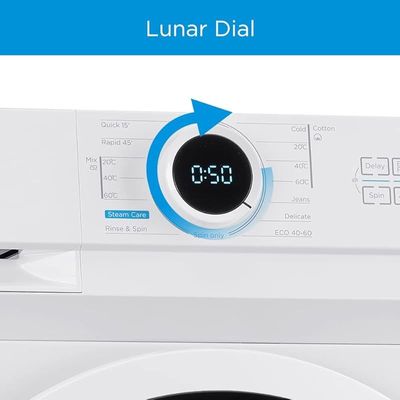 Midea 6KG Front Load Washing Machine with Lunar Dial, 1000 RPM, 15 Programs, Fully Automatic Washer, Digital LED Display, Child Lock, Mute Function, 90Â° Hygiene, 10 Years Motor Warranty, MF100W60WGCC